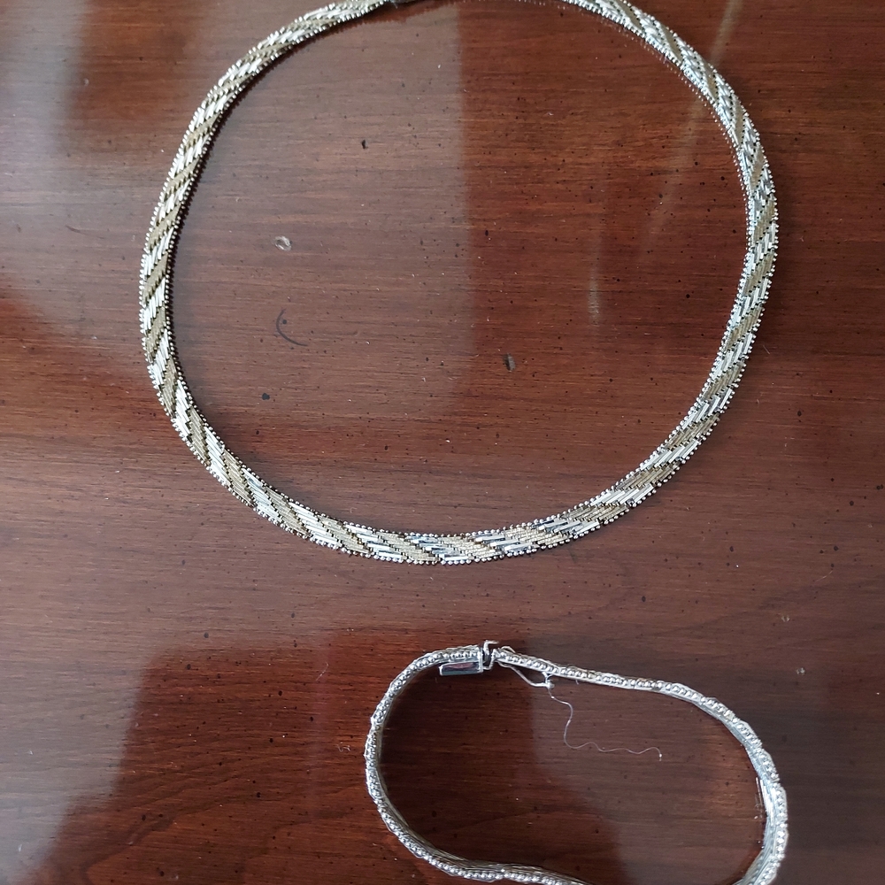 Silver and Gold-plated Necklace and Bracelet Set